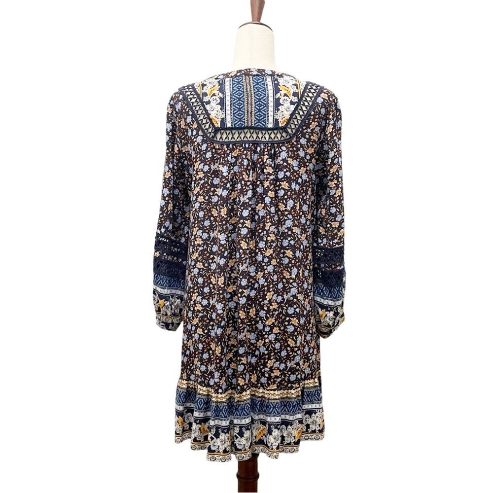 Sundance Simona Dress Blue Multi Floral Balloon Sleeve Peasant Dress Size Medium - Picture 3 of 14